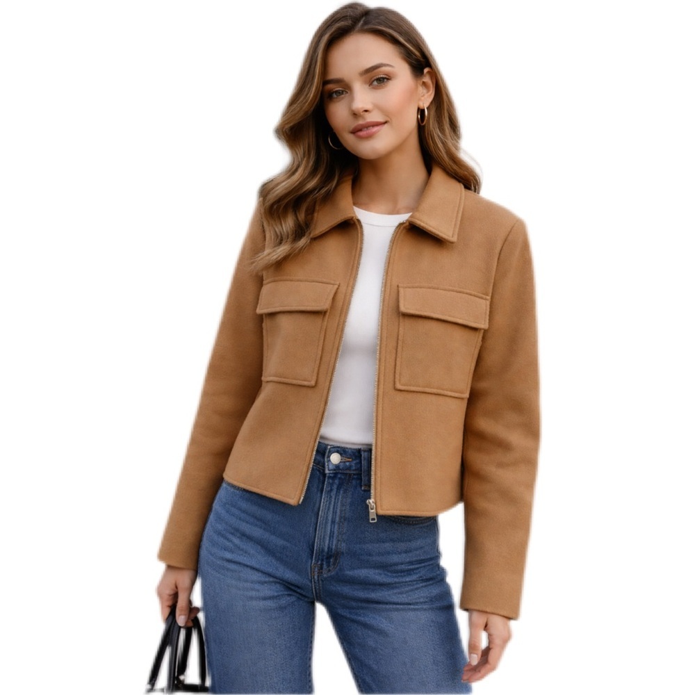 Nine West Camel Utility Jacket Size Large Classic Quiet Luxury Minimalist
